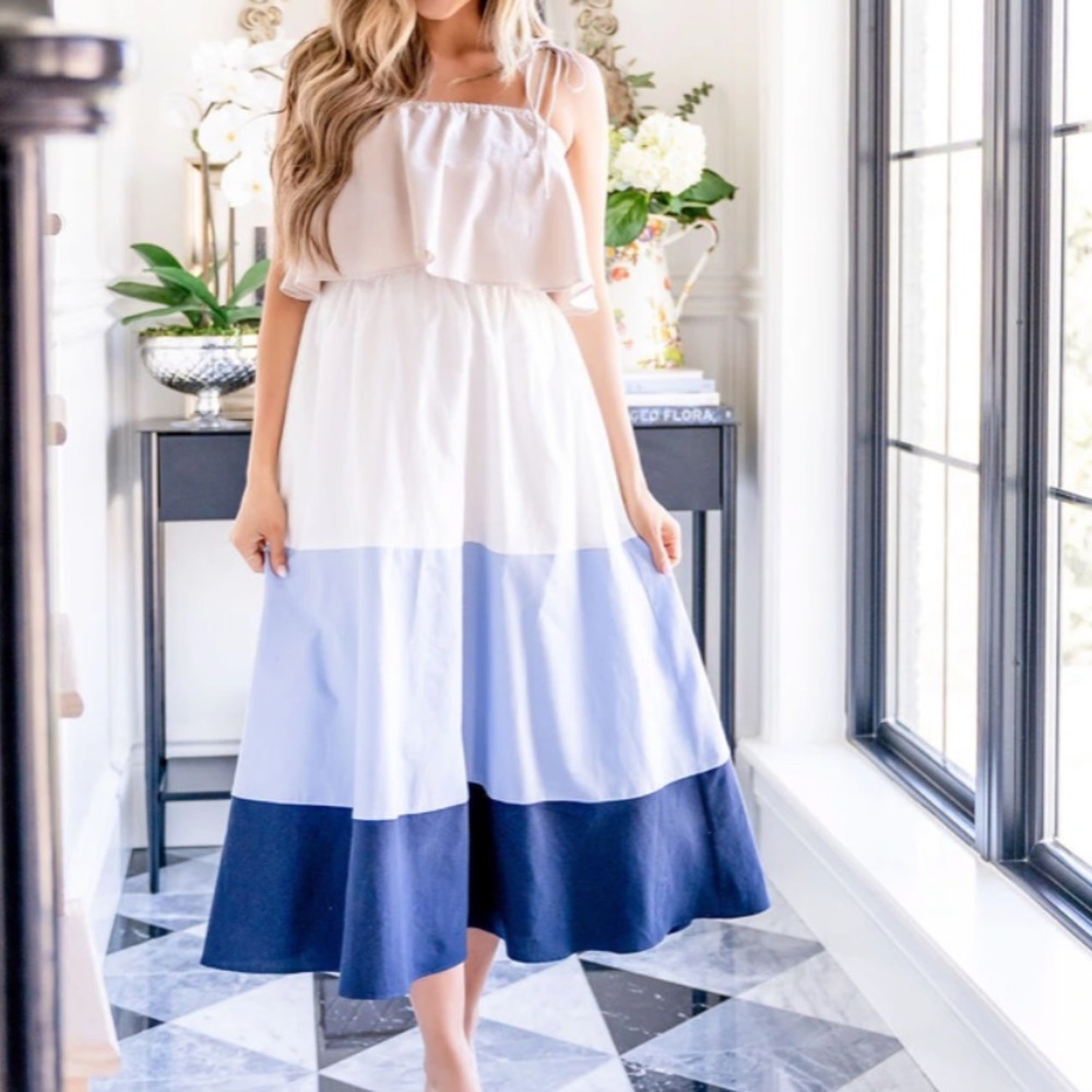 BNWT PORTER COTTON POCKETED COLORBLOCK MIDI DRESS by Vici